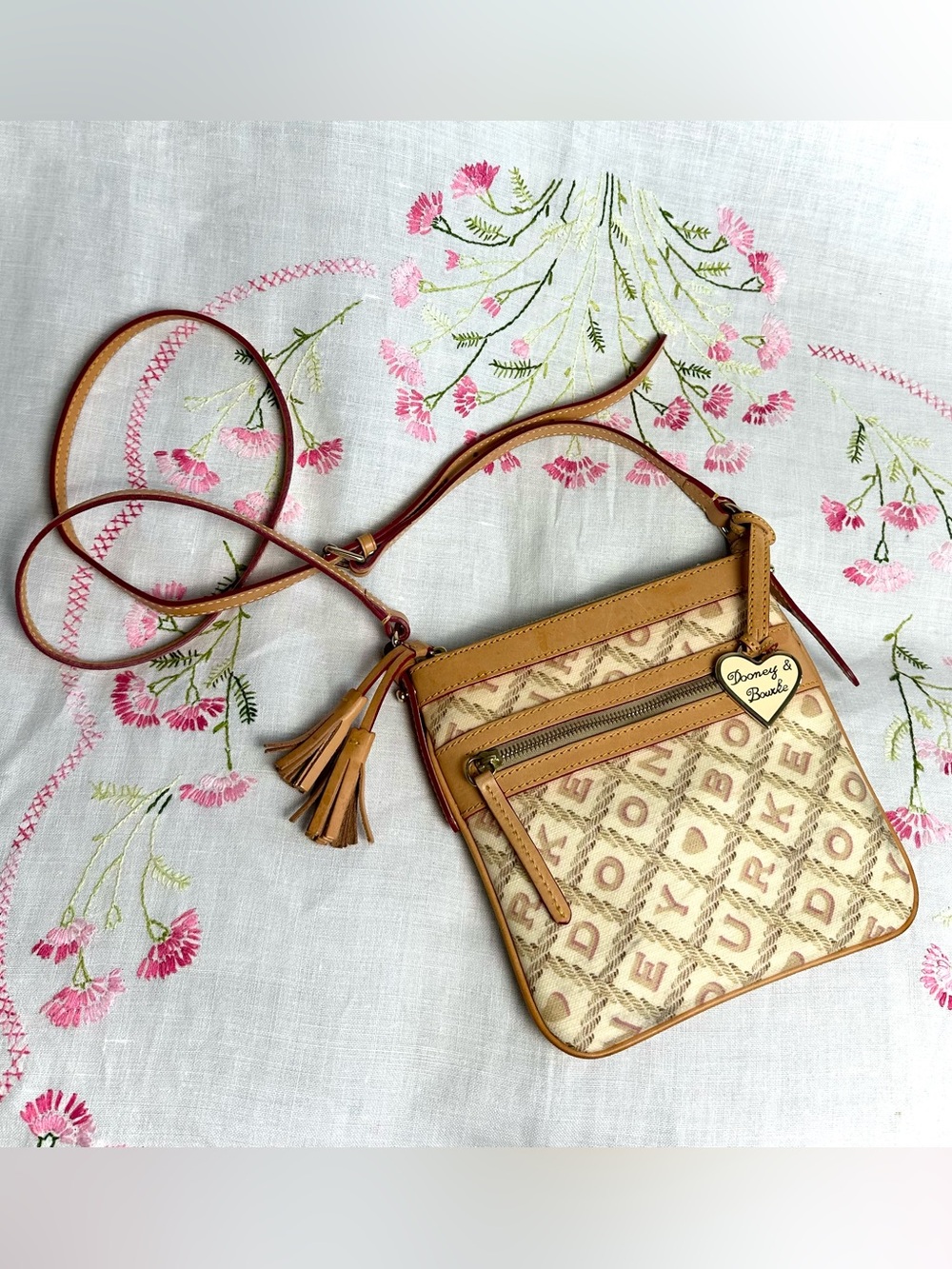 Dooney & Bourke Vintage Signature Small Crossbody Heart Charm Tassel